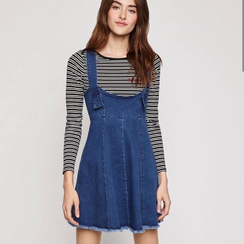 BCBGeneration Frayed Edge Denim Overall Dress